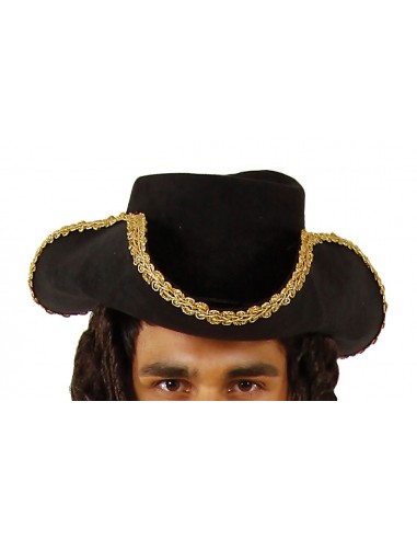 Black Pirate Hat with Braid for Adults