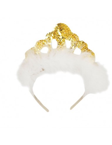 Gold Sequins Tiara with White Feathers