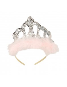 Silver Sequins Tiara with Pink Feathers