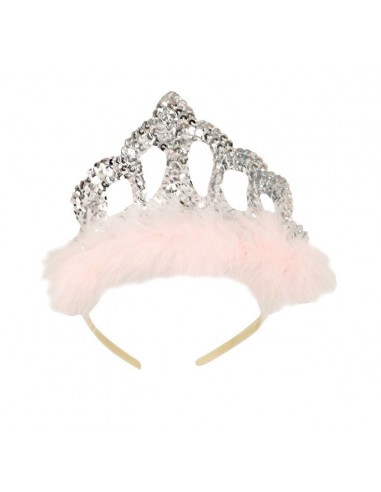 Silver Sequins Tiara with Pink Feathers