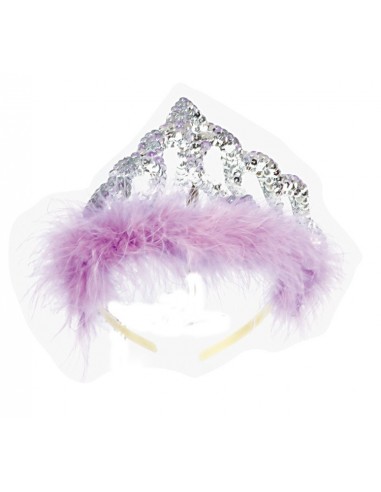 Silver Sequins Tiara with Purple Feathers