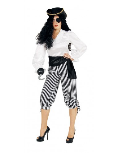 White-Black Stripped Woman Pirate Pants
